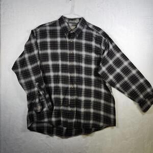Bill Blass Plaid‎ Flannel Long Sleeve Button Up Shirt Black Gray Size 2XLT